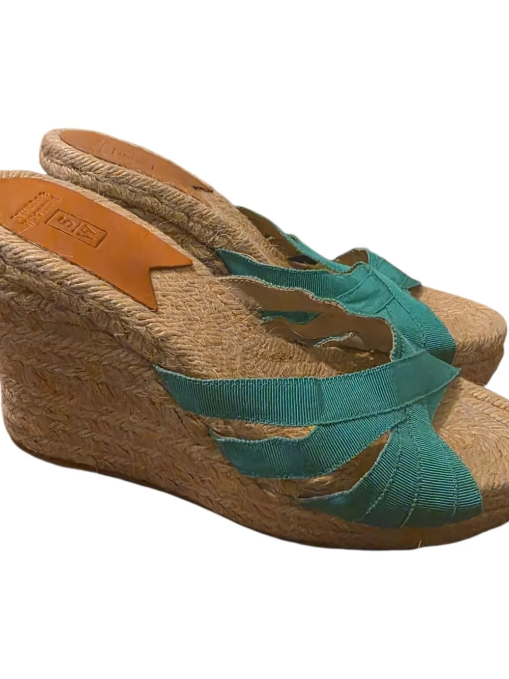 Stubbs & Wootton Woven Cross-Strap Wedge Espradille Sandals in Teal - 38